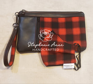 Buffalo Plaid Zippy Clutch with Face Covering